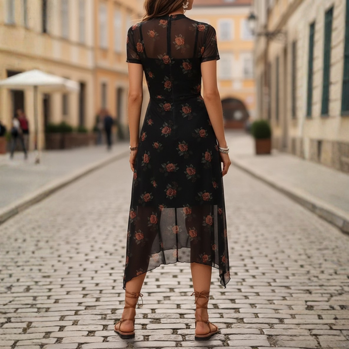 Women’s Mesh Floral Rose Midi Dress