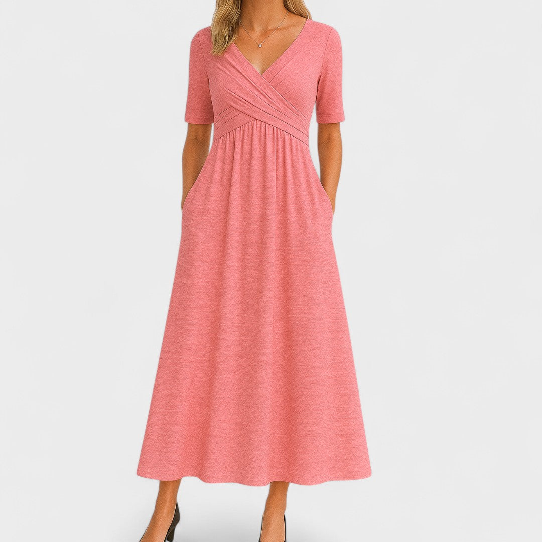 Vestido de satén sin mangas con escote en V para ceremonia de mujer
