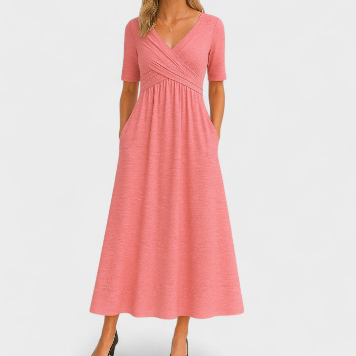 Vestido de satén sin mangas con escote en V para ceremonia de mujer