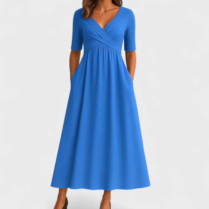 Vestido de satén sin mangas con escote en V para ceremonia de mujer