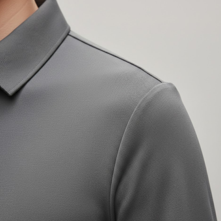 Camisa tipo polo de manga larga para hombre, estilo casual de negocios, color sólido