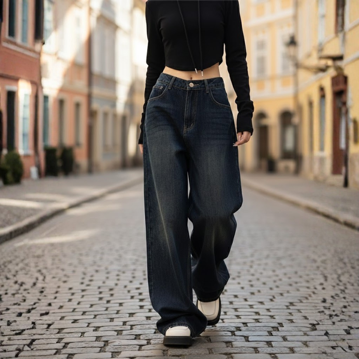Jean pour femme coupe boyfriend en mélange de coton, coupe décontractée, bleu