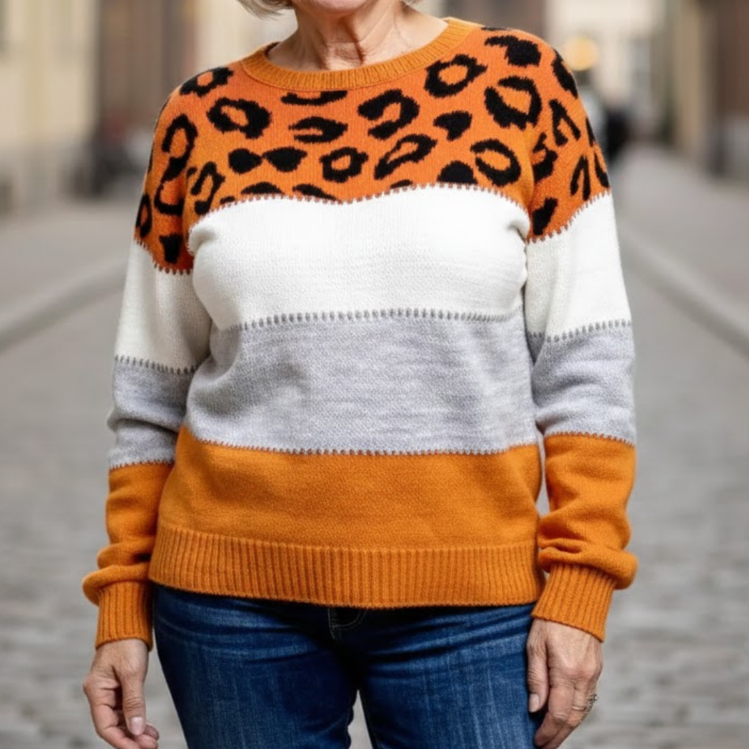 Pull tricoté pour femme à motif léopard, coupe décontractée, manches longues
