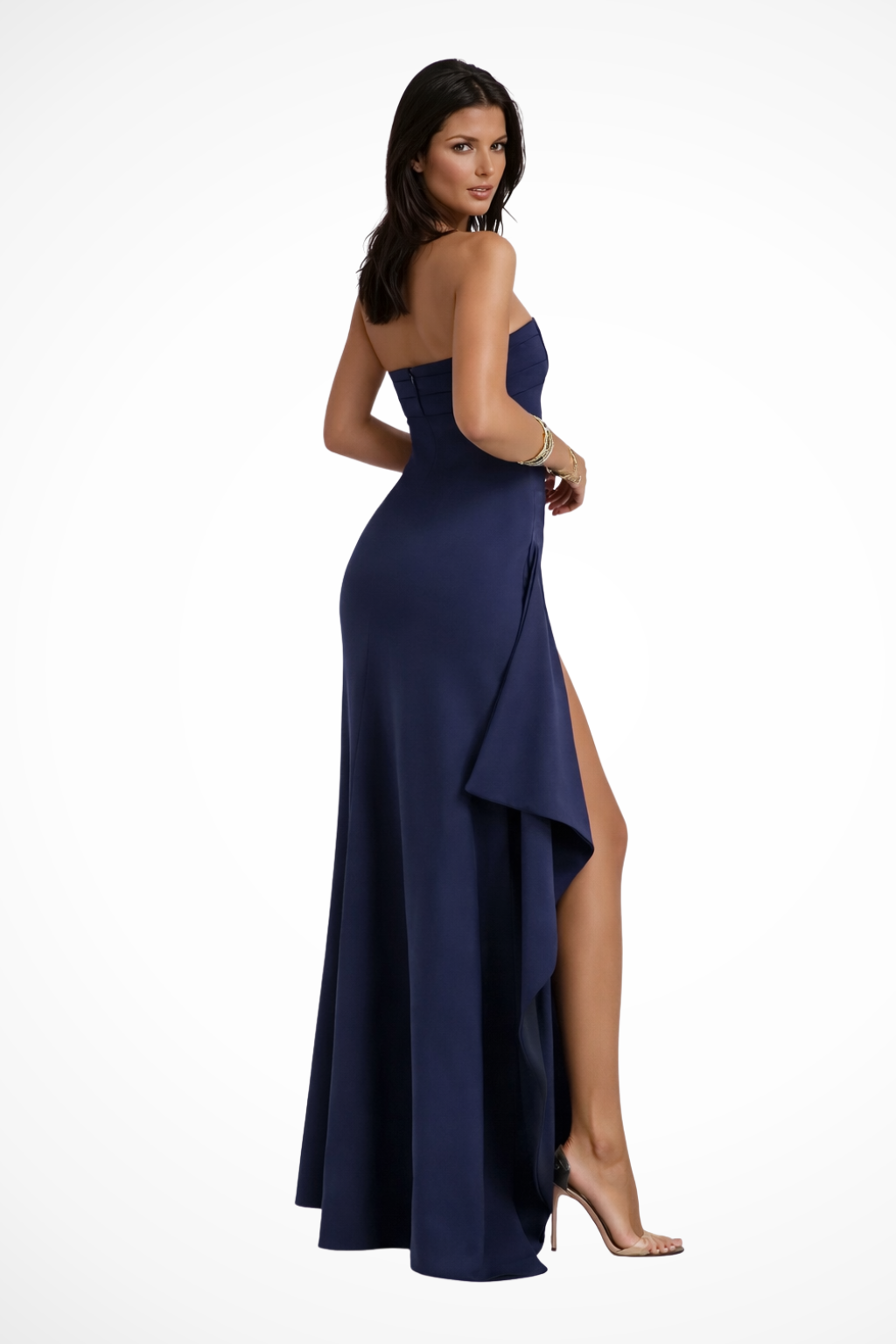 Robe longue femme bustier fendue sur le côté sans manches coupe trapèze – Tenue formelle pour invitée de mariage