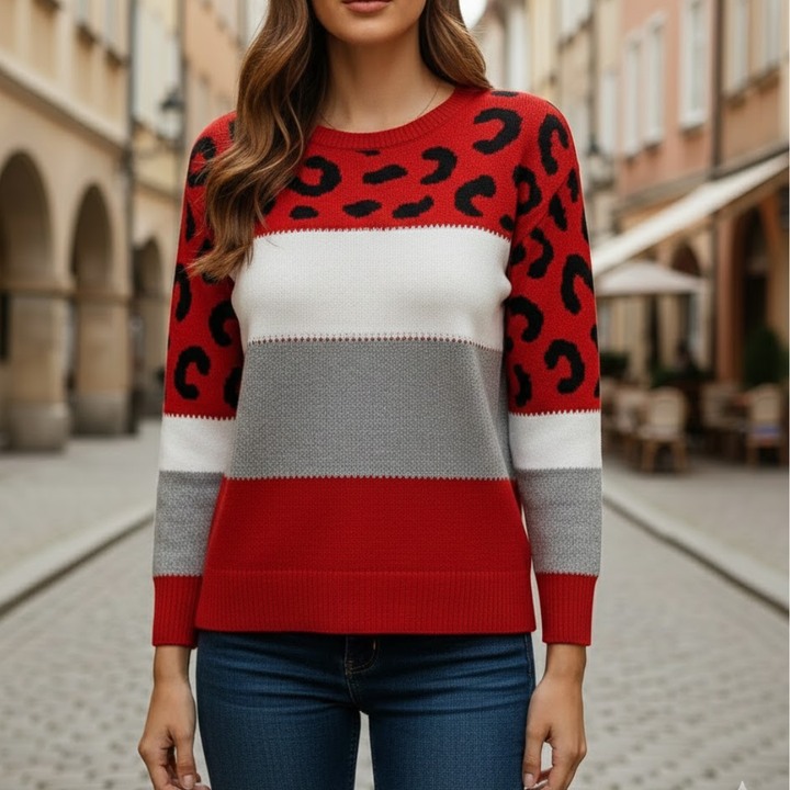 Pull tricoté pour femme à motif léopard, coupe décontractée, manches longues