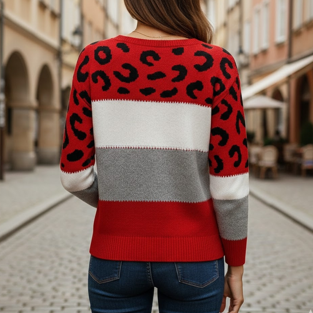 Pull tricoté pour femme à motif léopard, coupe décontractée, manches longues