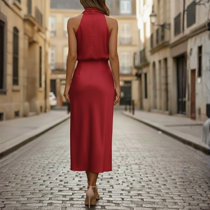 Robe mi-longue pour femme col montant sans manches en mélange de coton