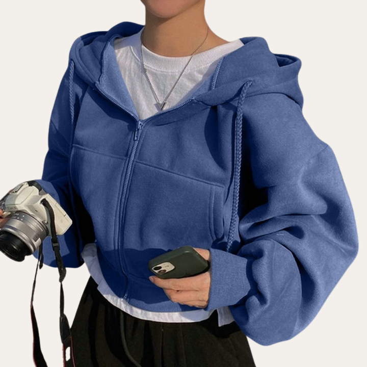 Damen Kapuzenjacke Kurz Reißverschluss Casual | Vestea