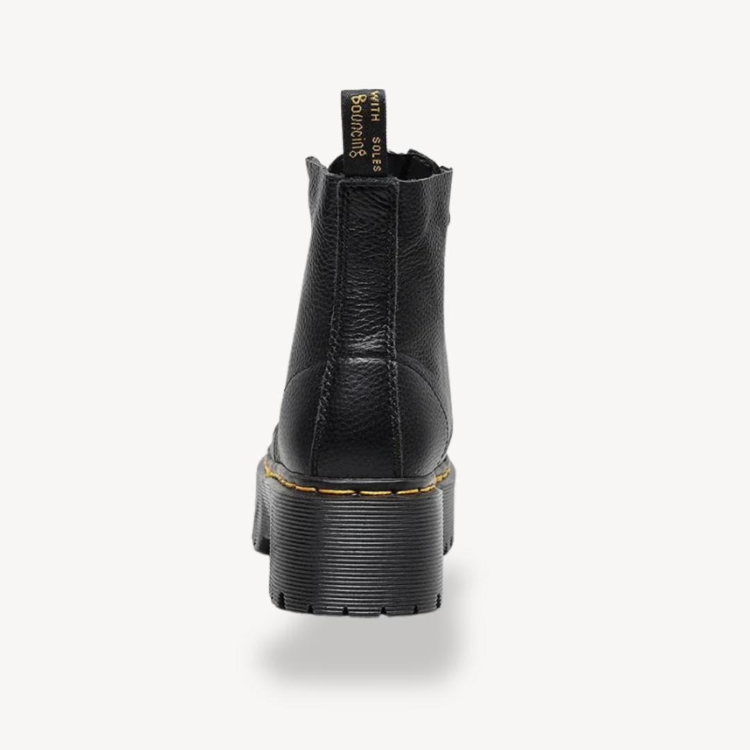 Vestea | Damen Leder-Plateau-Kampfstiefel – Schwarz