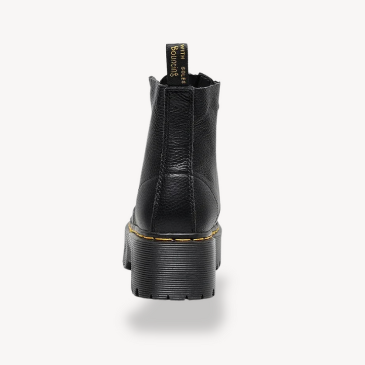 Vestea | Damen Leder-Plateau-Kampfstiefel – Schwarz
