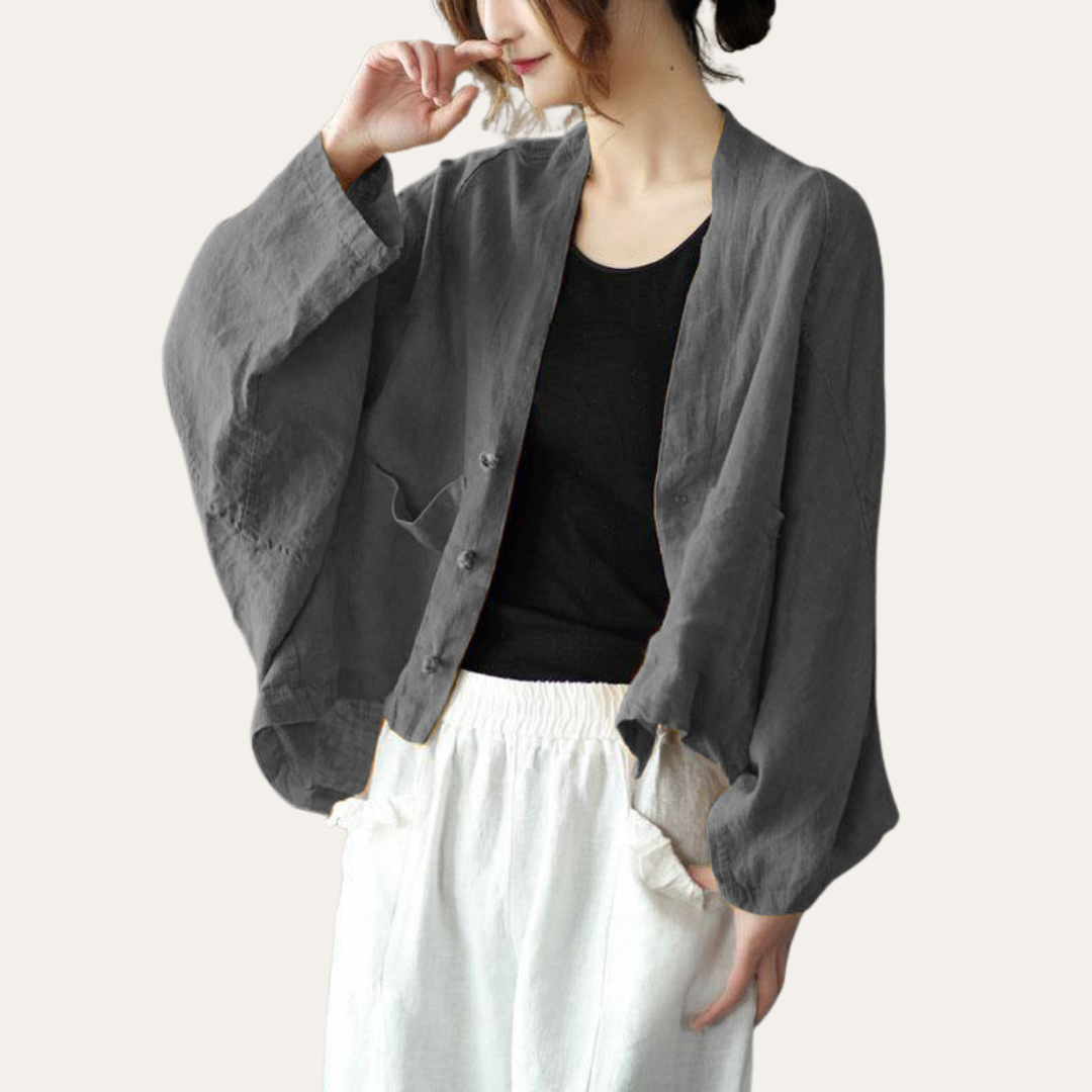 Damen Leinen Bluse Kimono Style Oversize Cardigan Langarm Jacke | Vestea