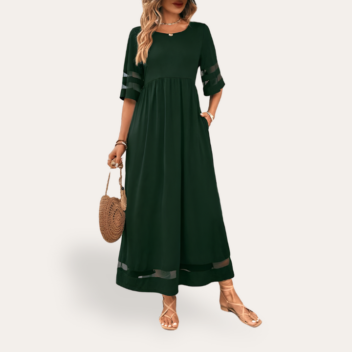 Vestea | Damen Baumwoll-Maxikleid mit Transparenten Ärmeln