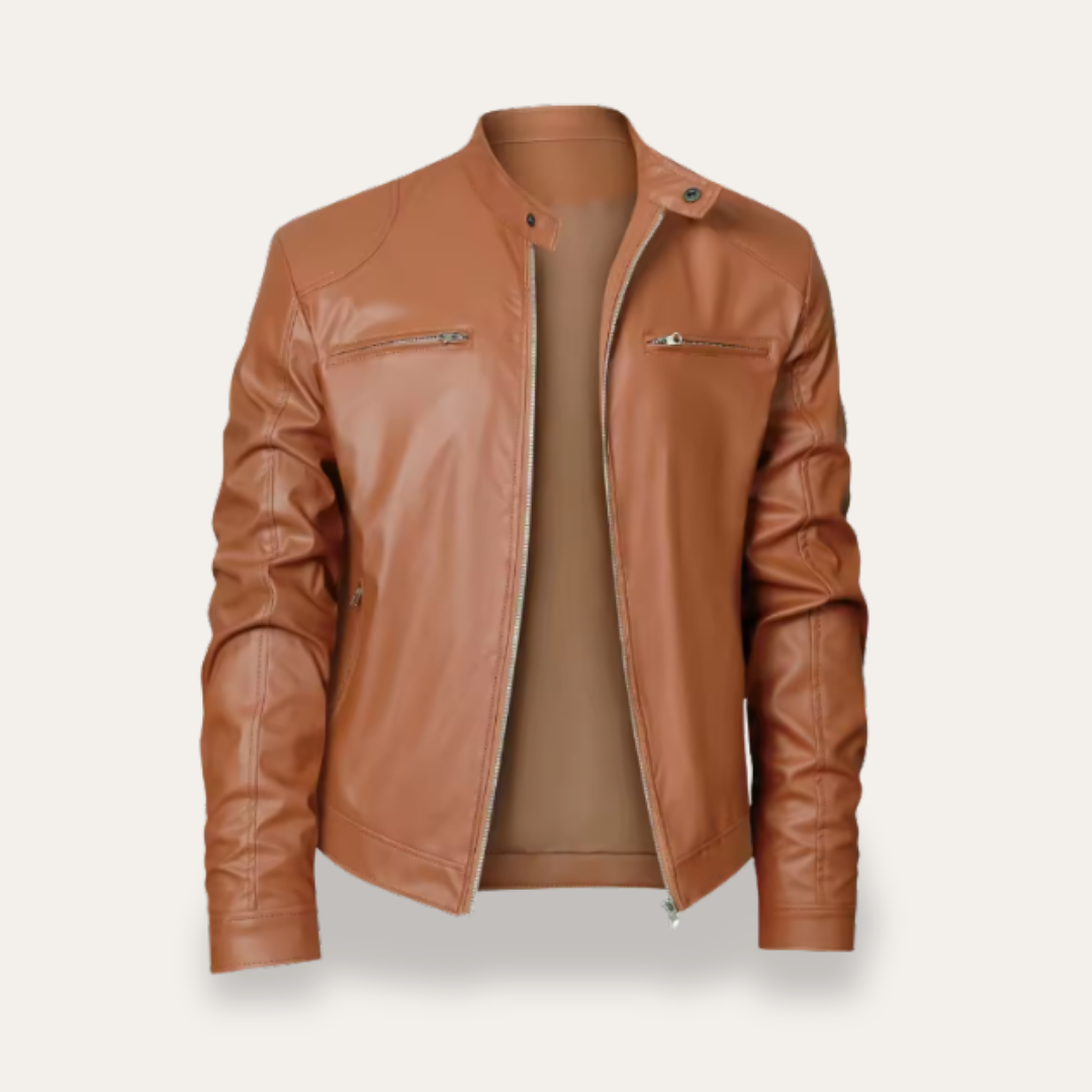 Herren Lederjacke Motorrad Stehkragen | Vestea