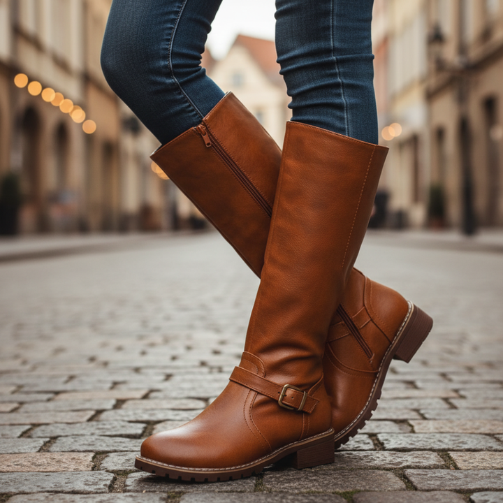 Orthopädische Damen Langschaft-Stiefel aus Kunstleder | Vestea