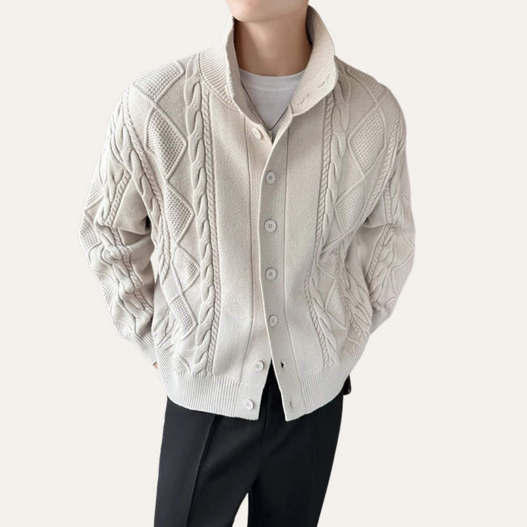 Herren Strickjacke Zopfmuster Knopfleiste | Vestea