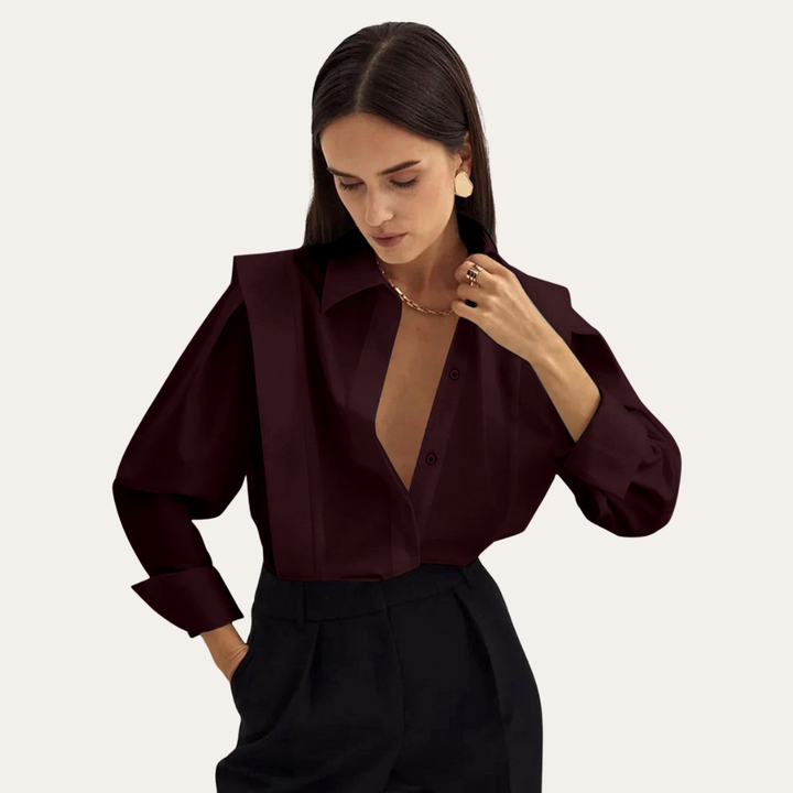 Damen Bluse Langarm Oversize Knopfleiste | Vestea