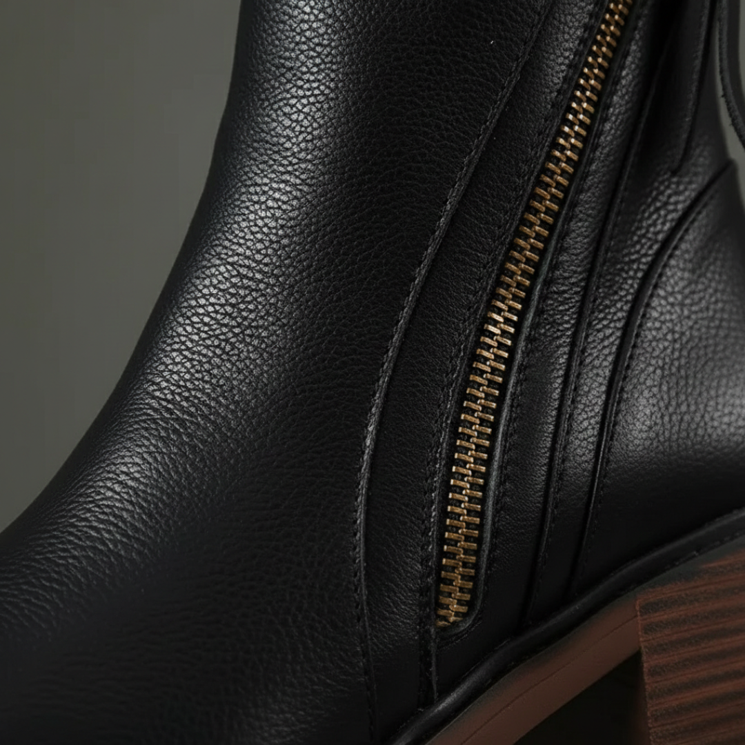 Bottes orthopédiques pour femmes à talon bloc avec fermeture éclair latérale en cuir synthétique