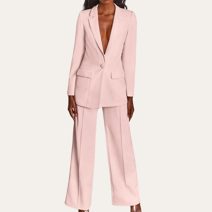 Damen Hosenanzug Zweiteiler Blazer mit weiter Hose Polyester Business Look | Vestea
