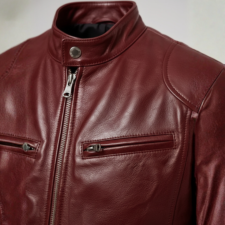 Herren Bikerjacke aus Leder mit Reißverschluss | Vestea