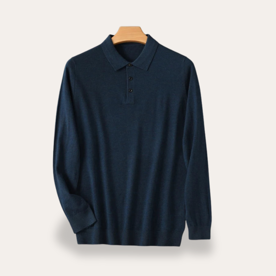 Herren Strickpolo Langarm Klassisch Kragen Shirt Freizeit | Vestea