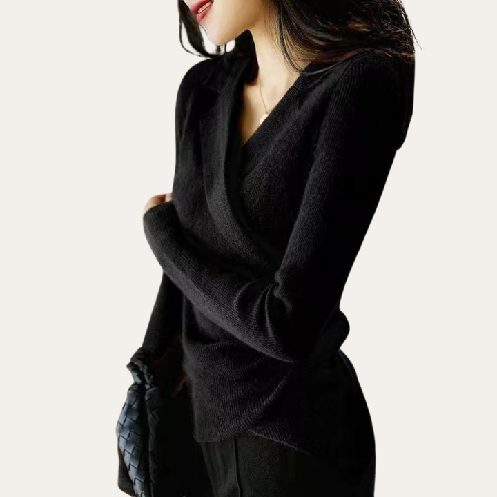 Damen Kaschmir Wickelpullover V-Ausschnitt Strick Langarm | Vestea