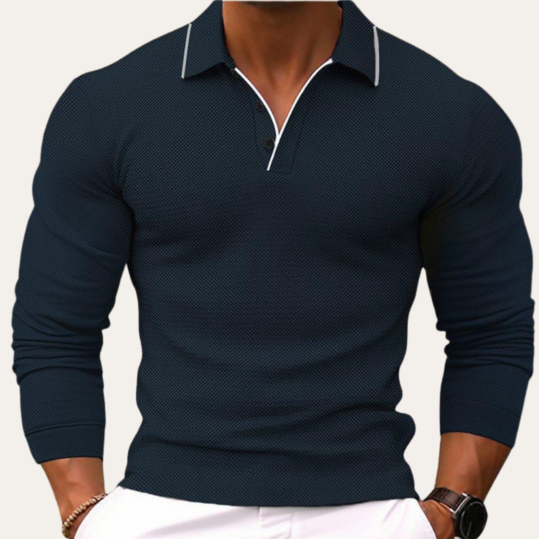 Herren Langarm Polohemd Slim Fit Freizeit Shirt | Vestea