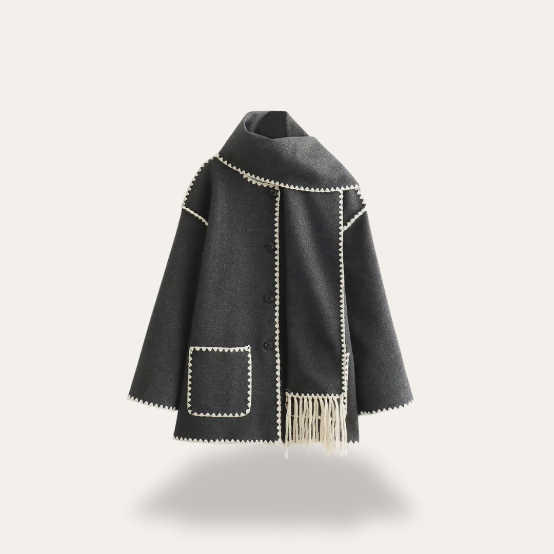 Damen Wollmantel mit Schal und Knopfleiste | Vestea