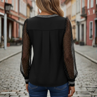 Mesh Top Long Sleeve Sequin Rhinestone Black Women