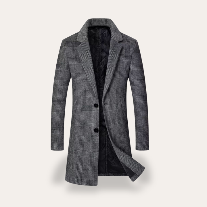 Herren Wollmantel Kariert Slim Fit Zweireiher Wintermantel | Vestea