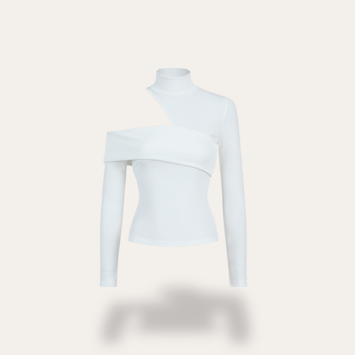 Damen Stricktop Asymmetrisch Schulterfrei Langarm | Vestea