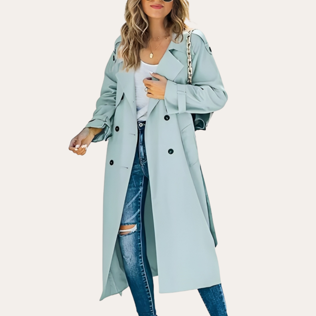 Damen Trenchcoat lang zweireihig mit Gürtel | Vestea