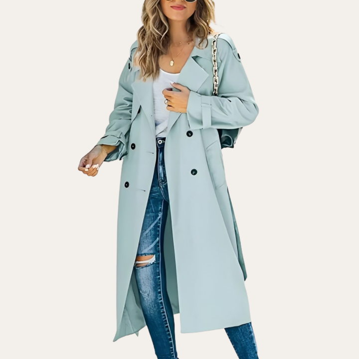 Damen Trenchcoat lang zweireihig mit Gürtel | Vestea
