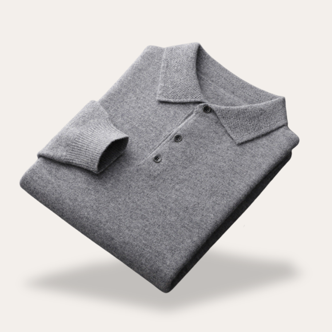 Herren Kaschmir Poloshirt Langarm Feinstrick | Vestea