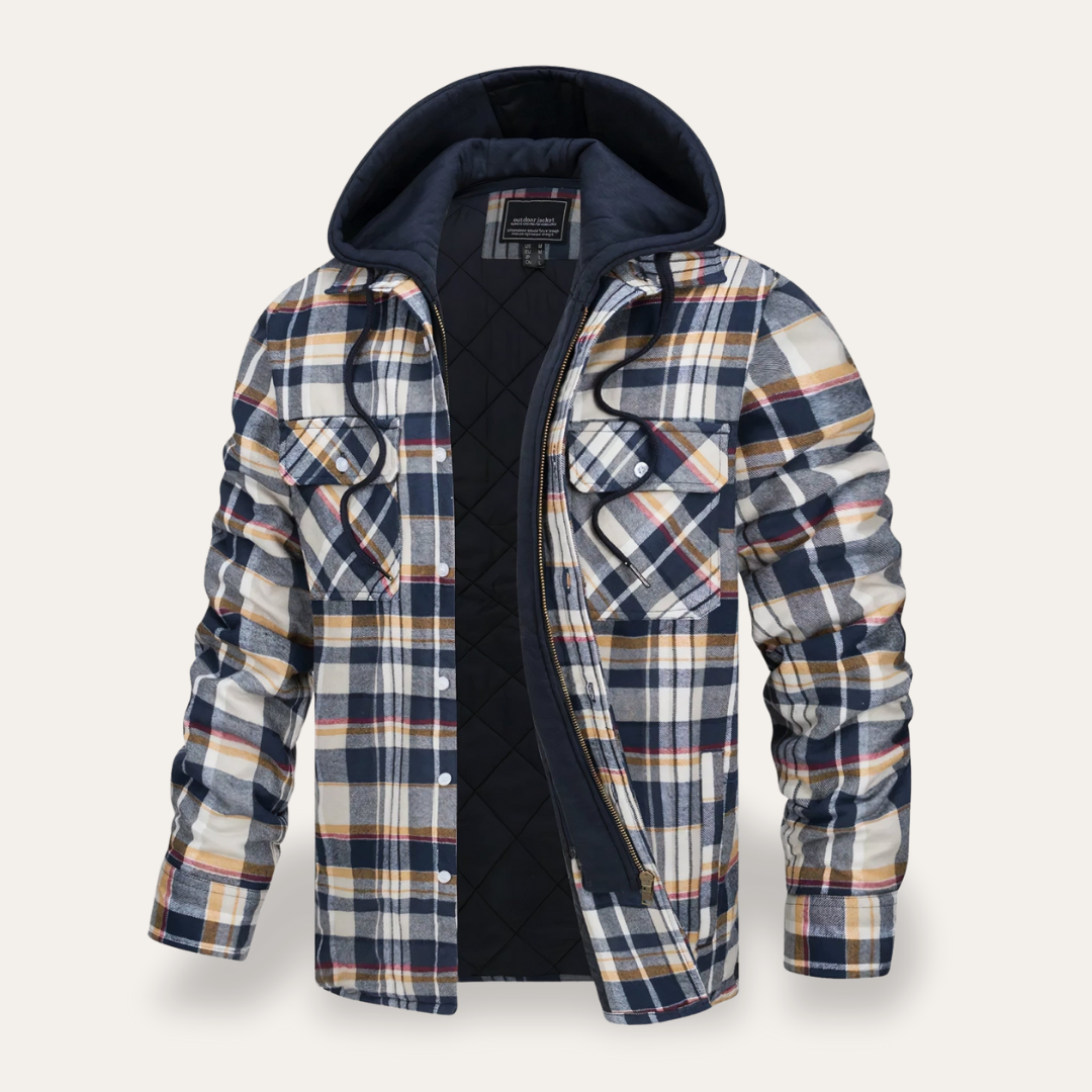 Herren Flanellhemd mit Kapuze Baumwolle Outdoorjacke | Vestea