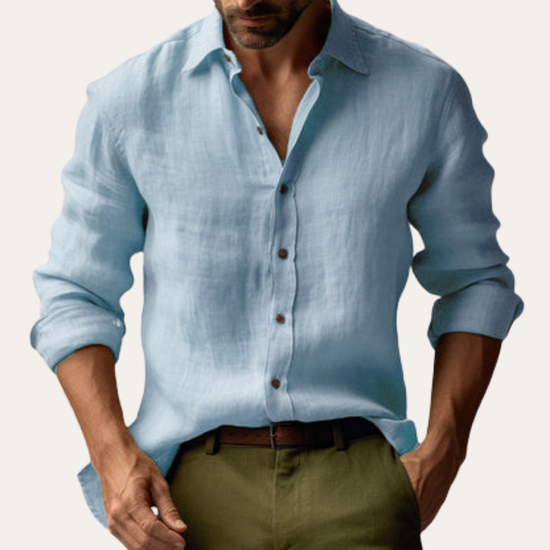 Herren Leinenhemd Langarm Freizeit Regular Fit | Vestea
