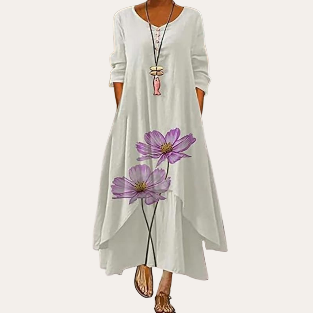 Blumenmuster Maxikleid Damen, Baumwolle | Vestea