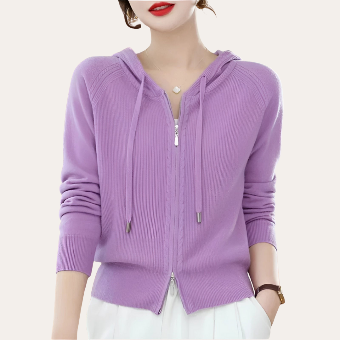 Damen Strickjacke mit Kapuze Reißverschluss | Vestea