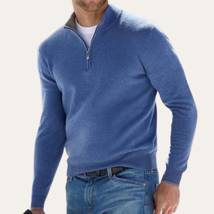 Herren Feinstrickpullover Halbzip Langarm Materialmix Freizeit | Vestea
