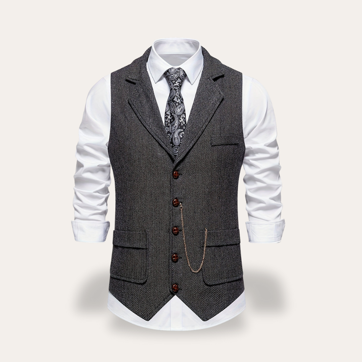 Herren Tweed Weste Anzugweste Slim Fit mit Knopfverschluss | Vestea