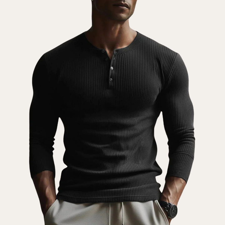 Herren Langarm Henley Shirt Slim Fit | Vestea