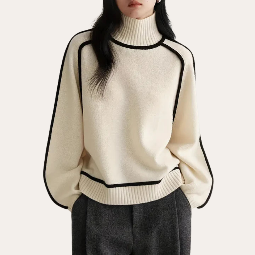 Damen Rollkragenpullover Oversize mit Kontrastnähten | Vestea