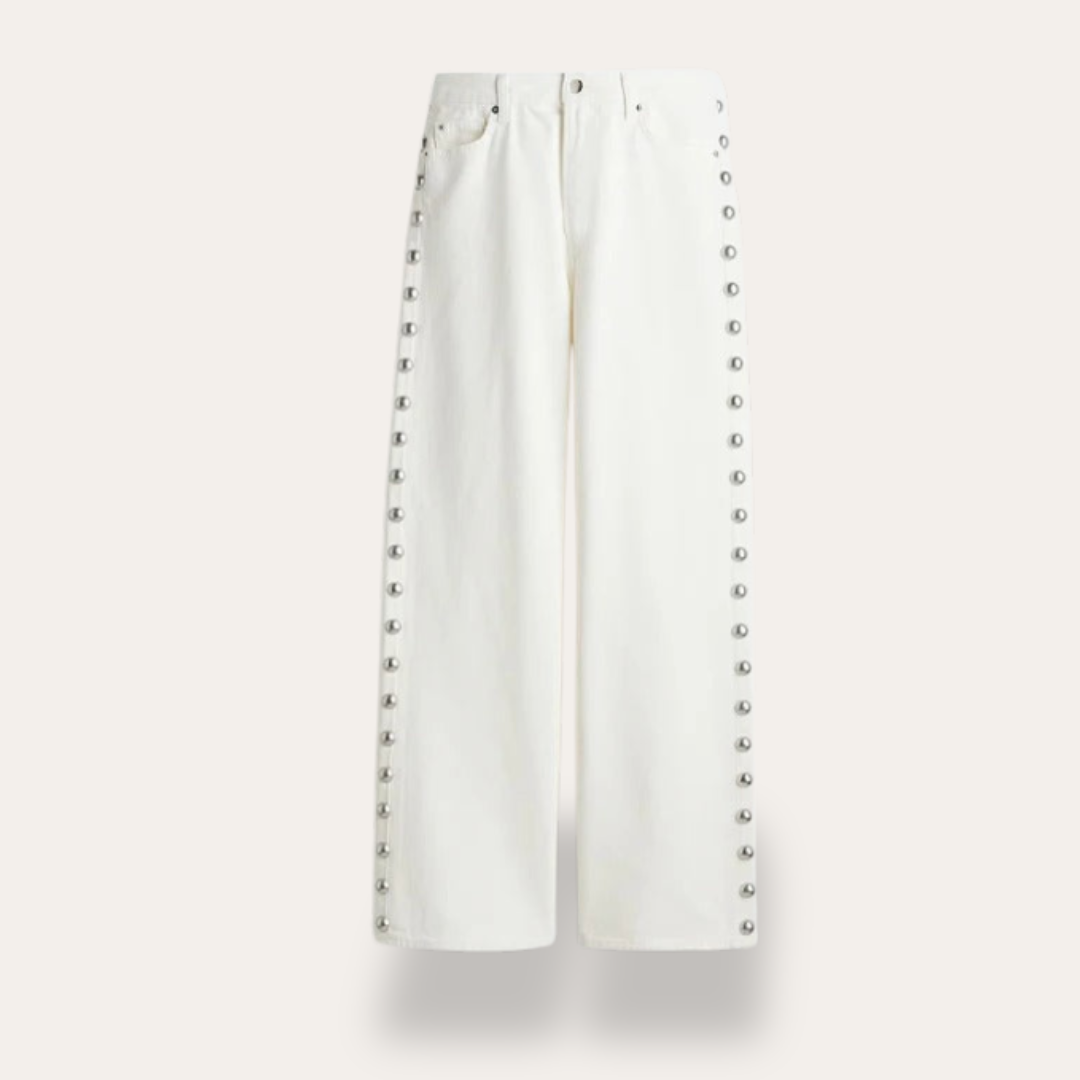 Damen High-Waisted Bootcut Jeans mit Knöpfen an der Seite | Vestea