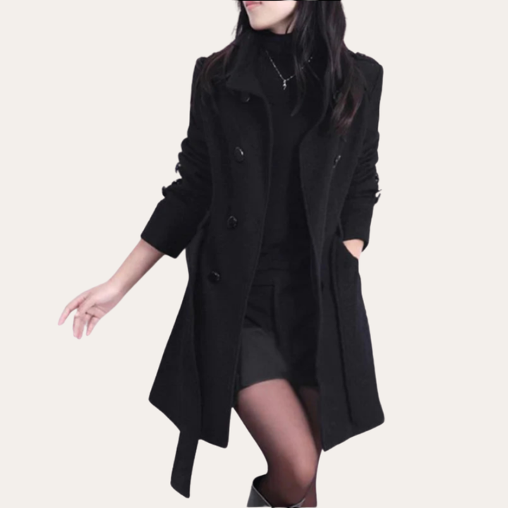 Damen Trenchcoat Wollmix Doppelreiher Gürtelmantel | Vestea