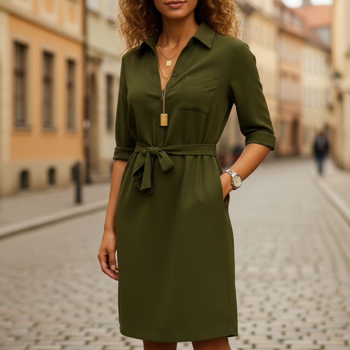 Damen-Chemisierkleid aus hochwertigem Material mit Dreiviertelärmeln | Vestea