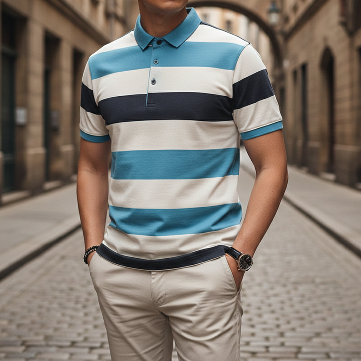 Camiseta de hombre con rayas y mangas cortas tipo polo