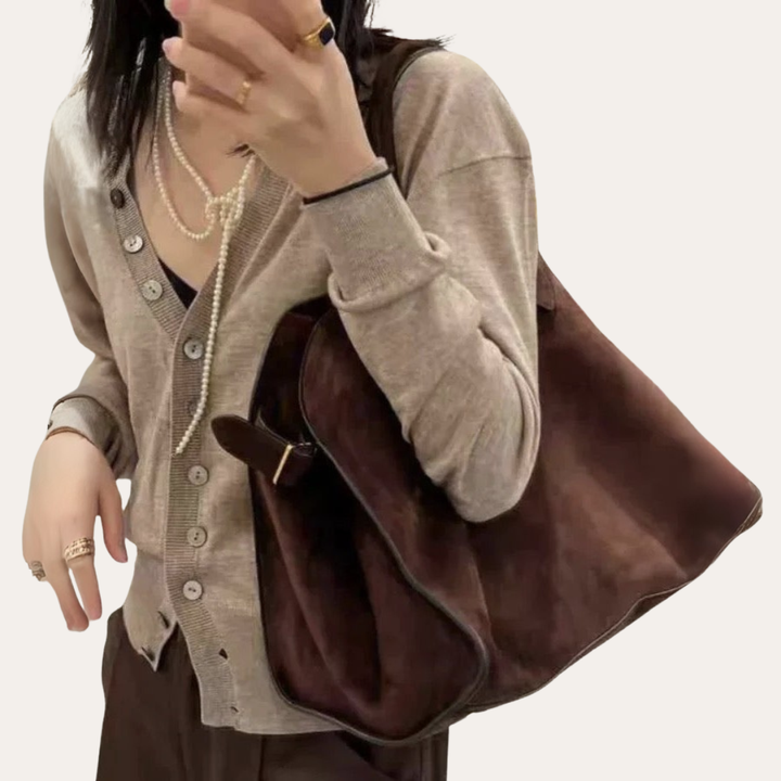 Damen Veloursleder Handtasche Doppelgriff | Vestea