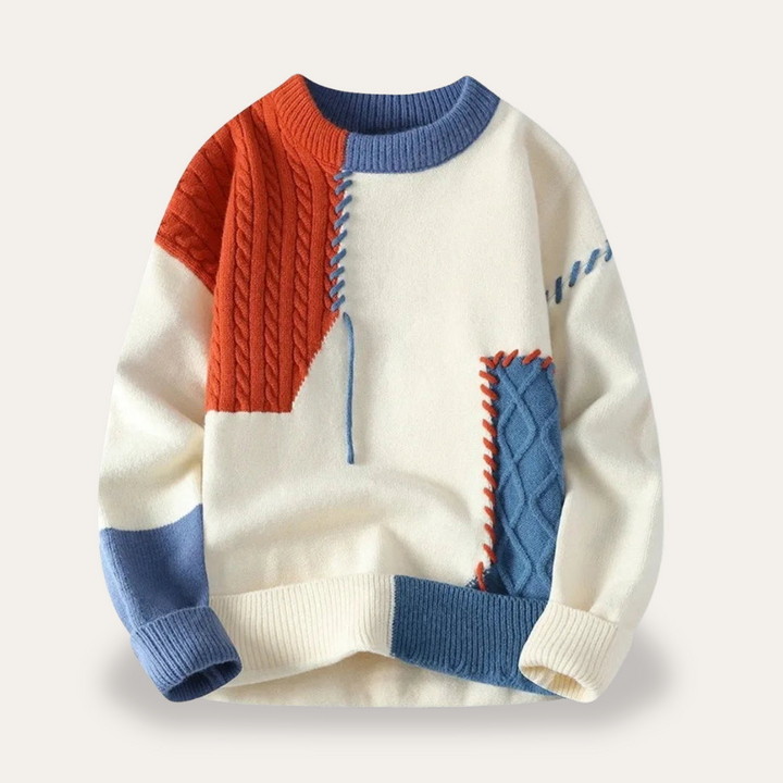 Herren Patchwork Strickpullover | Vestea