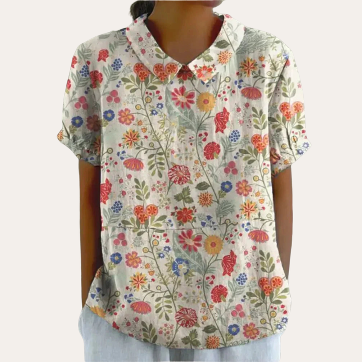 Damen Bluse mit Blumenmuster und Kragen Sommeroberteil | Vestea