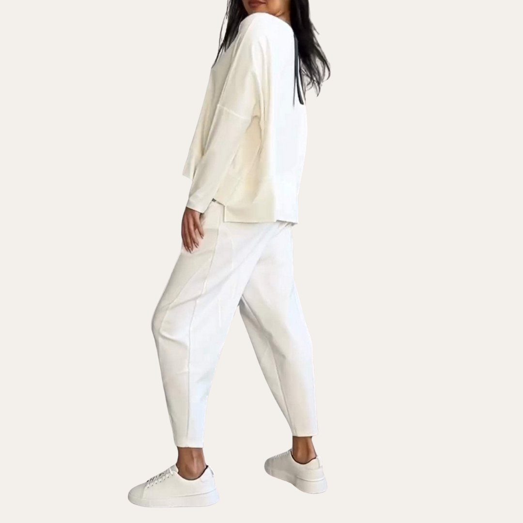 Damen Loungewear Anzug Set Leinen Hose Bluse Bequem Elegant | Vestea