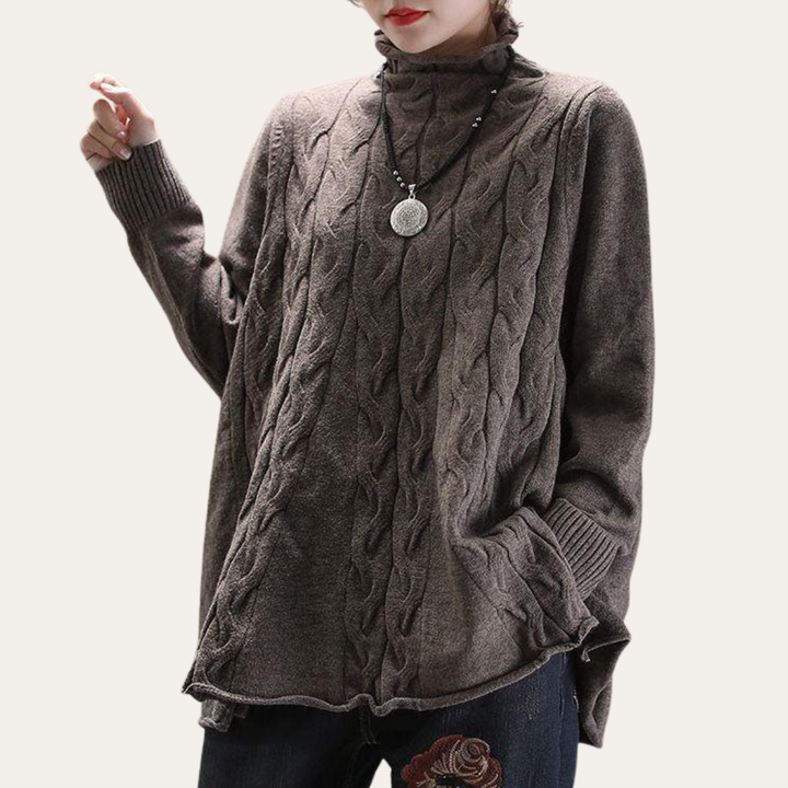 Damen Strickpullover Langarm Grobstrick Rollkragen Oversize Freizeit | Vestea